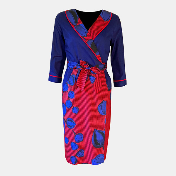red and blue wrap dress